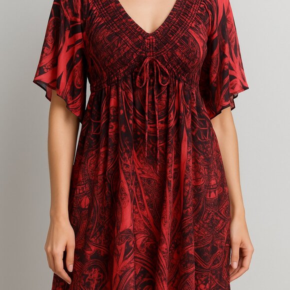 OneWorld “Live and Let Live” Red Boho Peasant Dress - Picture 1 of 5